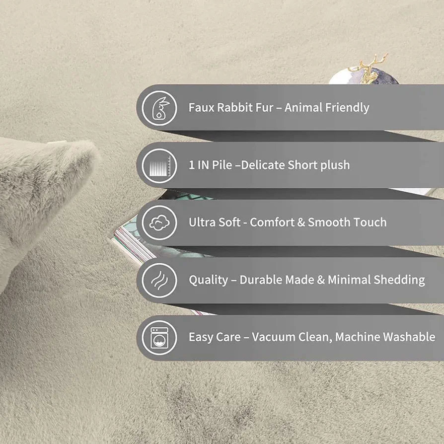 Luxe Home International Ruffle Bath Mat Rabbit Fur 1000 GSM Bathroom Door Rectangular Foot Mats Rug 60X90 CmColour Beige