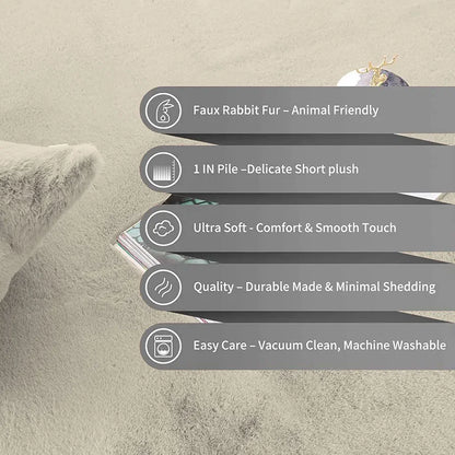 Luxe Home International Ruffle Floor Rug Rabbit Fur 1000 GSM Living Room Rectangular Foot Mats 4 x 6 Ft Colour Beige