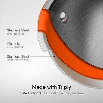 Stahl Artisan Triply Stainless Steel Fry Pan with Lid 1.6 L,  24 cm - 1360 gms