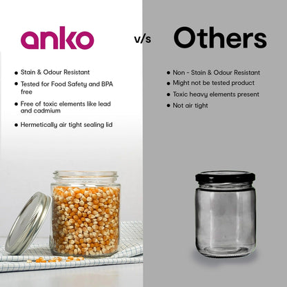 Anko Set of 3 Clear Glass Jars 550ml | Airtight | Tin Lid | Kitchen Storage