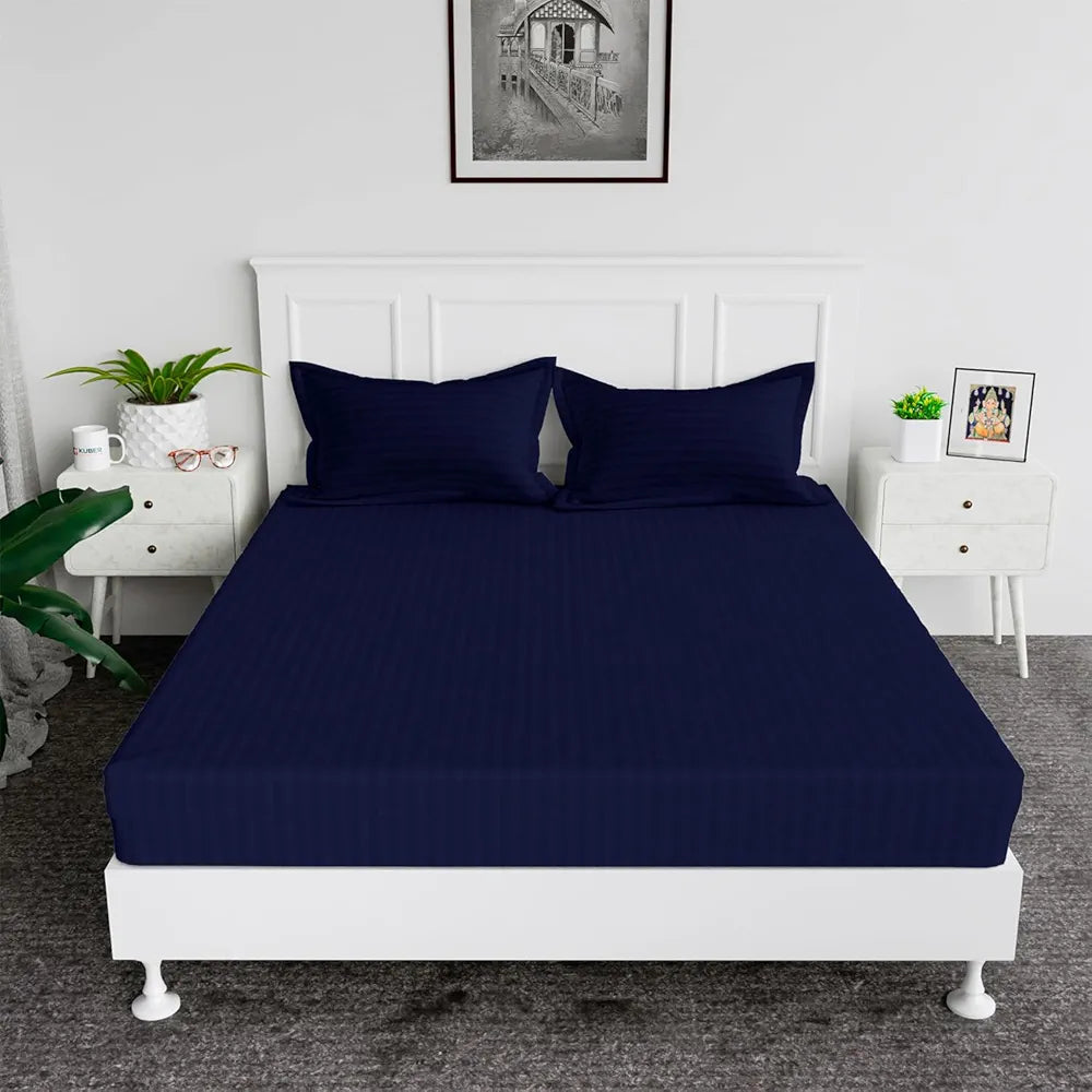 Kuber Industries Double Bedsheet with 2 Pillow Covers 144 TC Glace Cotton Bedsheet Blue
