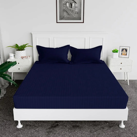 Kuber Industries Double Bedsheet with 2 Pillow Covers 144 TC Glace Cotton Bedsheet Blue