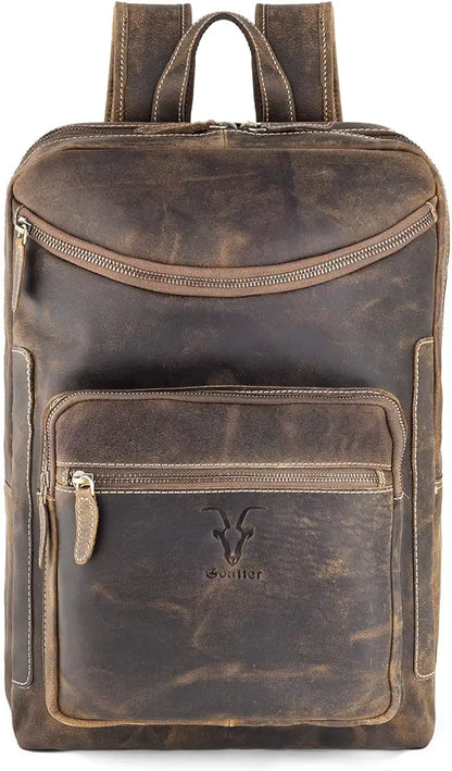 Goatter Men's Hunter Leather Backpack For 16 Laptop Office And Travel Camping Rucksack 