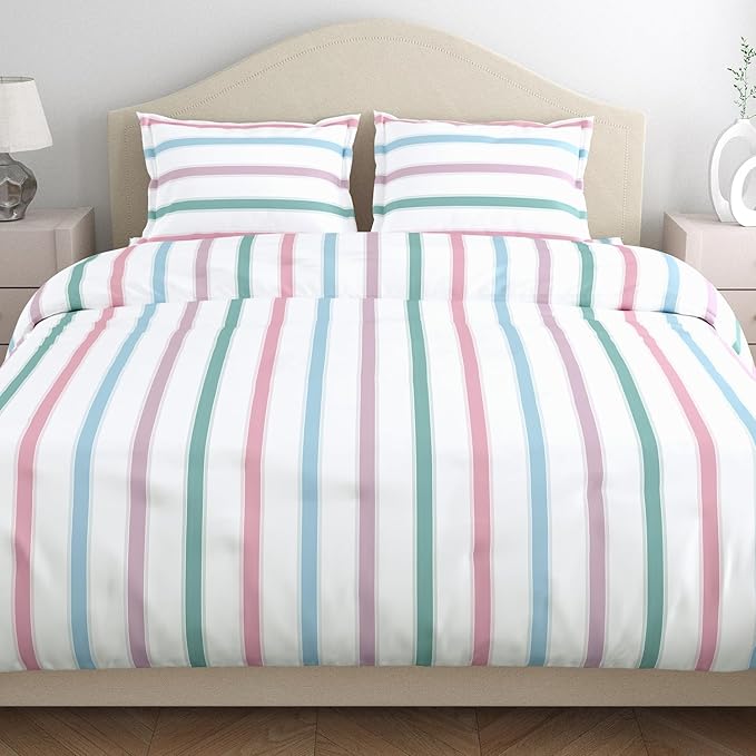 Haus & Kinder Cotton Queen Size Bedsheet for Double Bed (90 X 100 Inches) with 2 Pillow Covers | 186 TC Bed Sheet Blue Spectrum