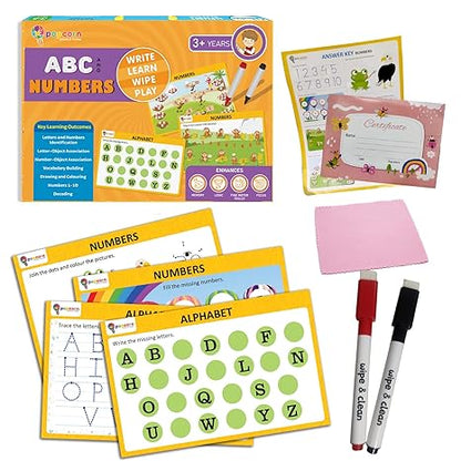 Popcorn Games & Puzzles ABC and Numbers Reusable Activity Mats with 2 Marker Pens Gifts & Creative
