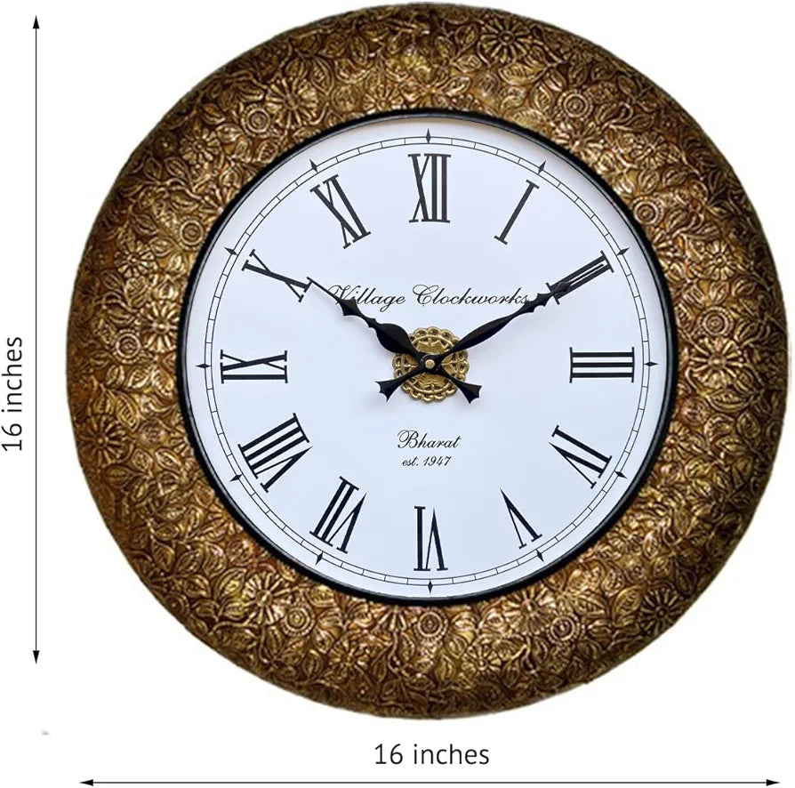 RoyalsCart Decorative Metal Analog Wall Clock Clock Size - 16 x 16 inches  [KTWC221] Classic Metal