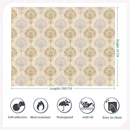 Jaamso Royals Silver & Gold Damask Peel and Stick Self Adhesive Wallpaper Wall Sticker