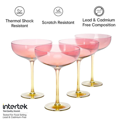 Anko Australia 400ml Dual Tone Champagne Coupe Set of 4 | Yellow & Pink