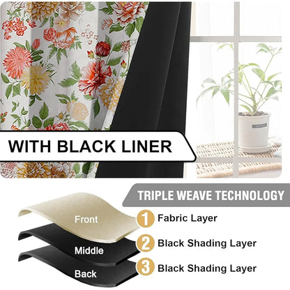 Cloth Fusion Blackout Printed Premium Window Curtains 5 Feet Long Set of 2 Lush Blooms