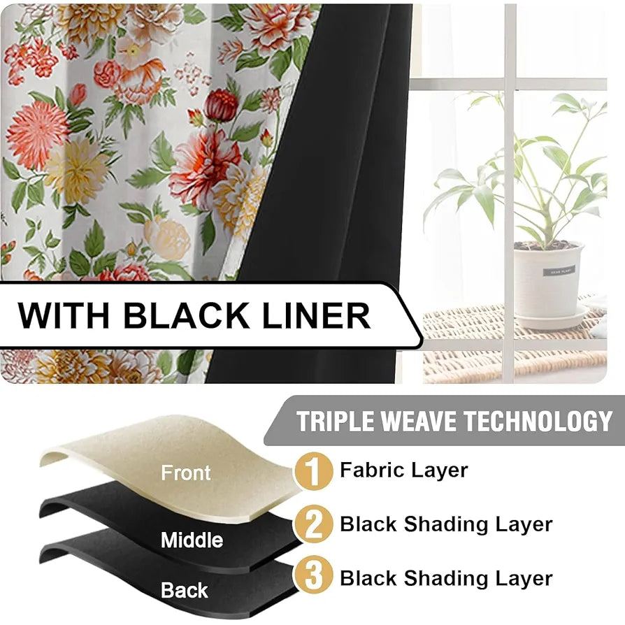 Cloth Fusion Blackout Printed Premium Door Curtains 7 Feet Long Set of 2 Lush Blooms