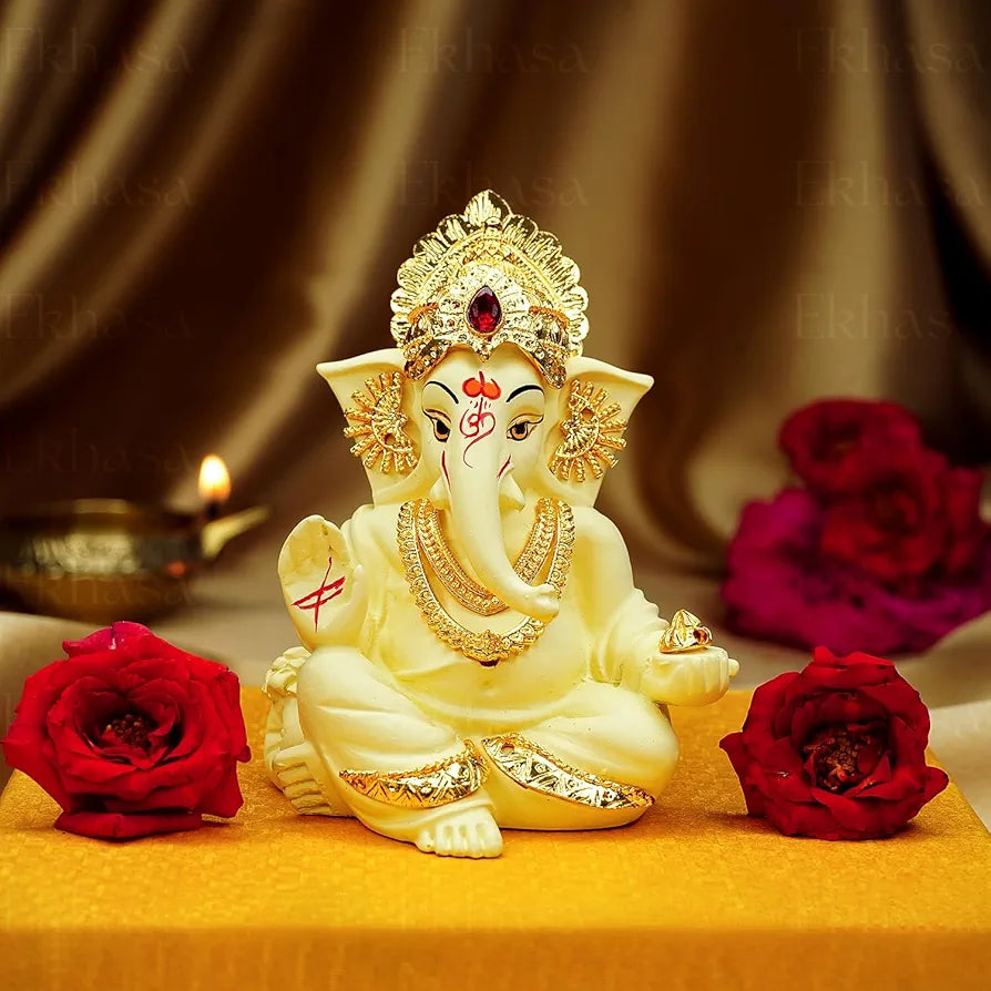 Ekhasa Ganesh Idol for Car Dashboard Ivory 1