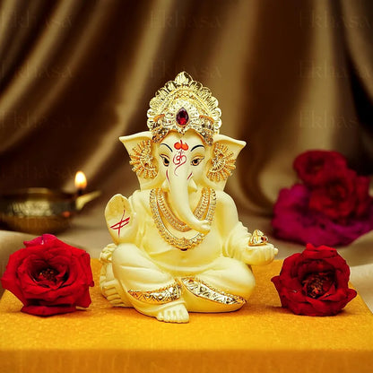 Ekhasa Ganesh Idol for Car Dashboard Ivory 1
