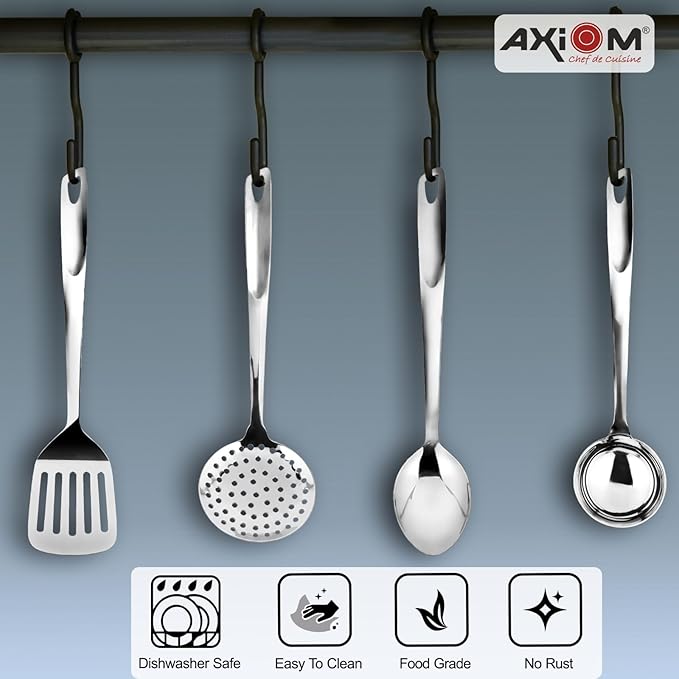 Axiom Stainless Steel Kitchen Tools Set of 4 pcs Non-Stick Set of Ladle Karchi Solid Spoon
