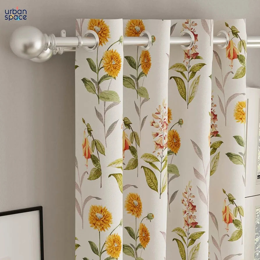 Urban Space Digital Printed Blackout Curtains for Door Bedroom Room Darkening Blackout Kids Decorative Curtains Cone Flower Yellow