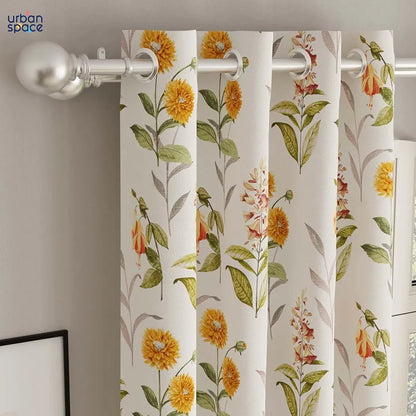 Urban Space Digital Printed Blackout Curtains for Door Bedroom Room Darkening Blackout Kids Decorative Curtains Cone Flower Yellow