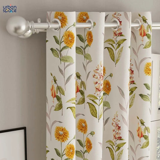 Urban Space Digital Printed Blackout Curtains for Door Bedroom Room Darkening Blackout Kids Decorative Curtains Cone Flower Yellow