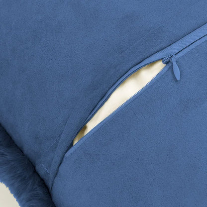 Luxe Home Cushion Cover One Side Rabbit Fur Plain Design Covers Set of 2 Colour Blue