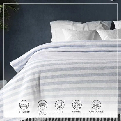 Sashaa World Striped Throw Super Soft & Breathable Bed Cover Blue & White