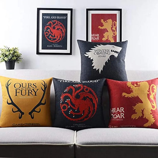 Aerohaven Premium Cotton Game of Thrones Designer Decorative Throw Pillow/Cushion Covers Set of 4