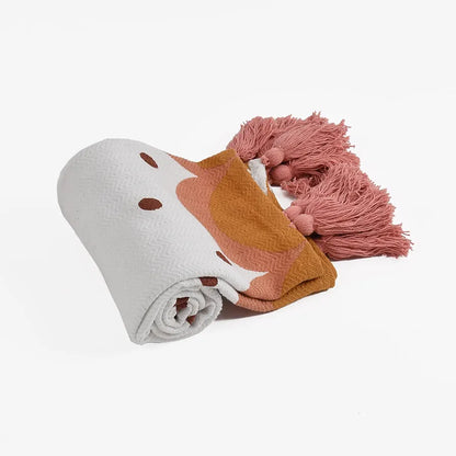 Sashaa World Printed Cotton Throw Colour Orange and Natural