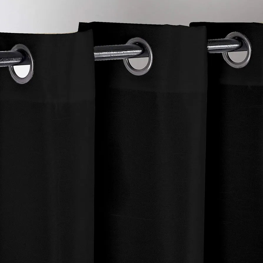 Divine Casa Super Satin Semi Blackout Door Curtains 7 feet Long Curtain Holder Colour Jet Black (Pack of 1)