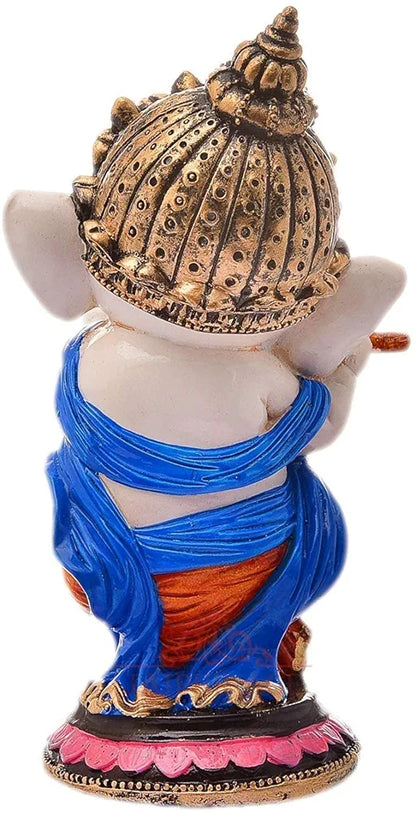 Jaipur Ace Resin Playing Flute Ganesh Idol Statue Multi Colour