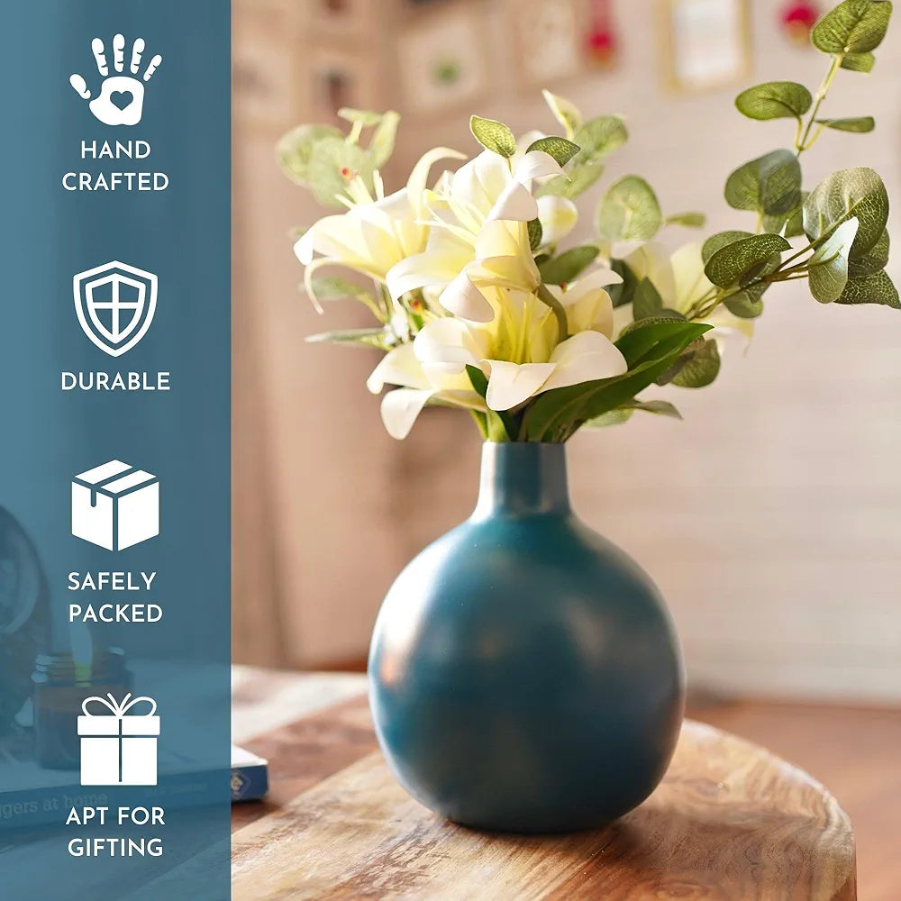Behoma Metal Flower Vase Opal Blue Flowers not Included