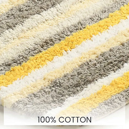 Sashaa World Striped Anti Skid Bathmat And Contour Set Colour Yellow White & Grey Stripe
