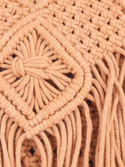 Astrid Handmade Macrame Flap Over Sling Bag For Girls And Women Colour Dusky Brown