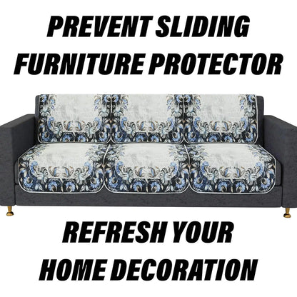 Kuber Industries Sofa Cover Set Blue Digital Flower Sofa Cover 5 Seater Couch Cover Gray