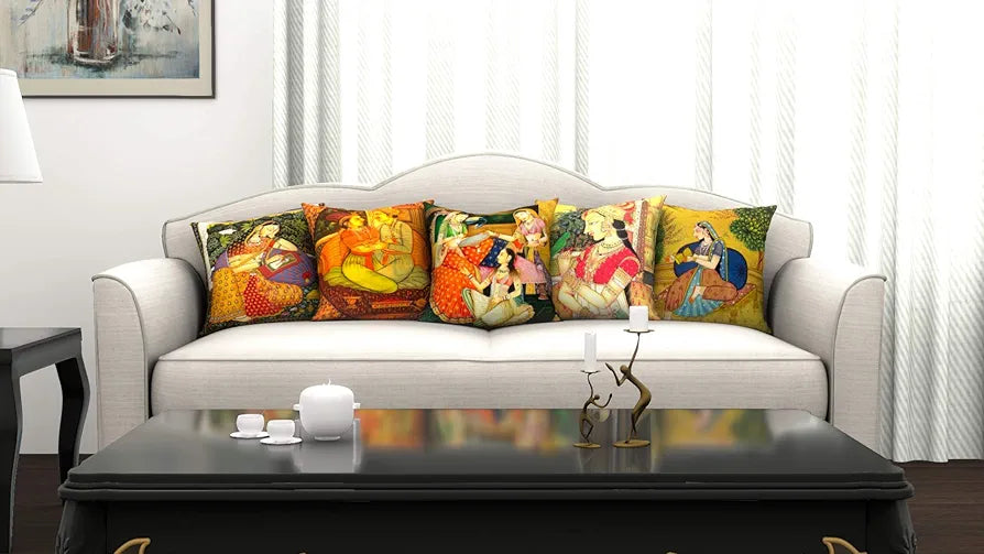 Aerohaven Decorative Hand Made Jute 150TC Throw/Pillow Cushion Covers Set of 5 Colour	Multicolor