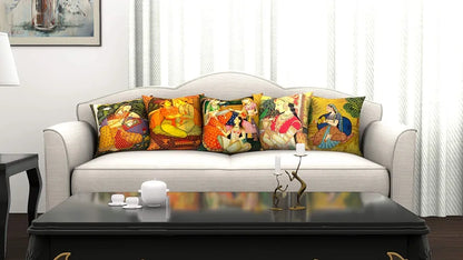 Aerohaven Decorative Hand Made Jute 150TC Throw/Pillow Cushion Covers Set of 5 Colour	Multicolor