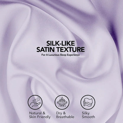 Cloth Fusion Satin Pillow Cover Set of 2 Pillow case with 3 Satin Soft Scrunchies Lilac Colour