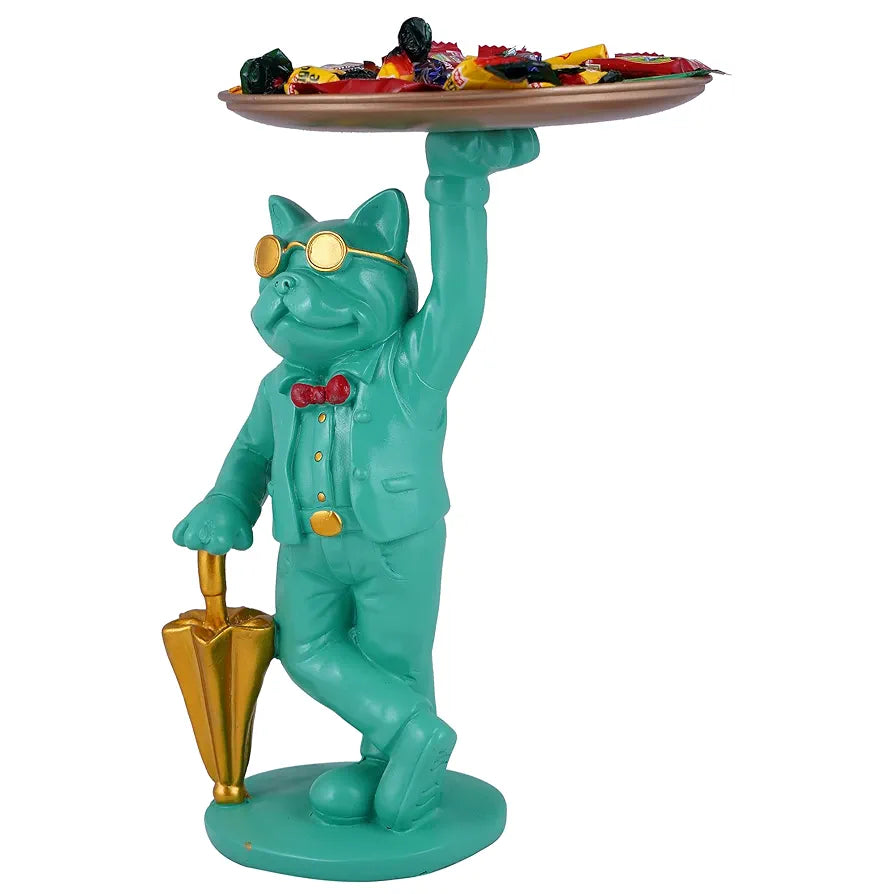 Zart Bulldog Standing Tray Showpiece Home Decor Showpiece Dog Aquamarine Green Umb