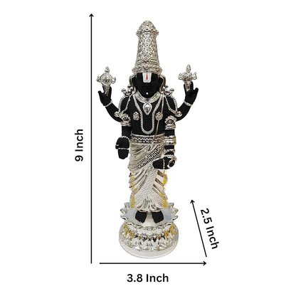 Gold Art India Lord Tirupati Balaji Kamal Silver Plated Black Idol