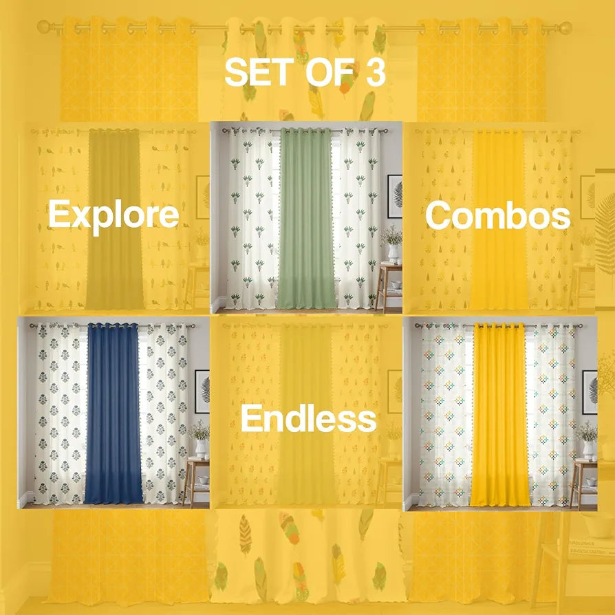 Urban Space Cotton Curtains for Door Combo Set of 3 Tieback & Eyelets Included with Curtains Yellow Star & Dream Catcher