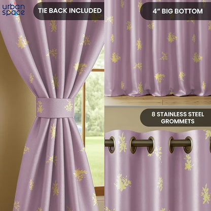 Urban Space Blackout Curtains for Living Room Gold Foil Printed Luxurious Blackout Decorative Door Curtain 1 Piece Crackle lilac Colour