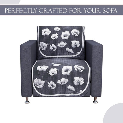 Kuber Industries Set of 6 Durable 2+1 Seater Sofa Covers Lotus Print Grey