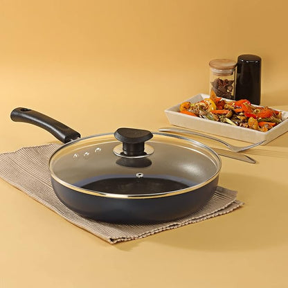 Vinod Zest Aluminium Non Stick Deep Frypan with Glass Lid - 22 cm | 3 Layer Ceramic Coating | 3 mm Extra Thick