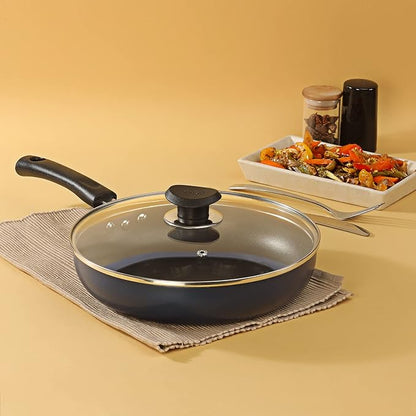 Vinod Zest Aluminium Non Stick Deep Frypan with Glass Lid - 28 cm | 3 Layer Ceramic Coating | 3 mm Extra Thick