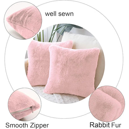 Luxe Home Cushion Cover Duble Side Rabbit Fur Plain Design Covers Set of 2 for Sofa Colour Peach