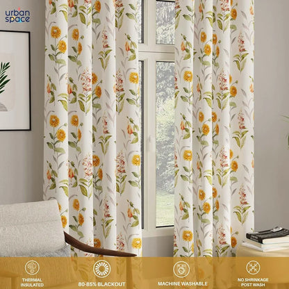 Urban Space Digital Printed Blackout Curtains for Door Bedroom Room Darkening Blackout Kids Decorative Curtains Cone Flower Yellow