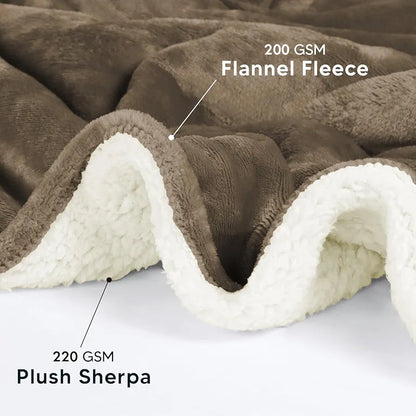 Cloth Fusion Fleece Sherpa Blanket for Winter Double Size Soft King Size Quilt Blanket Golden Beige