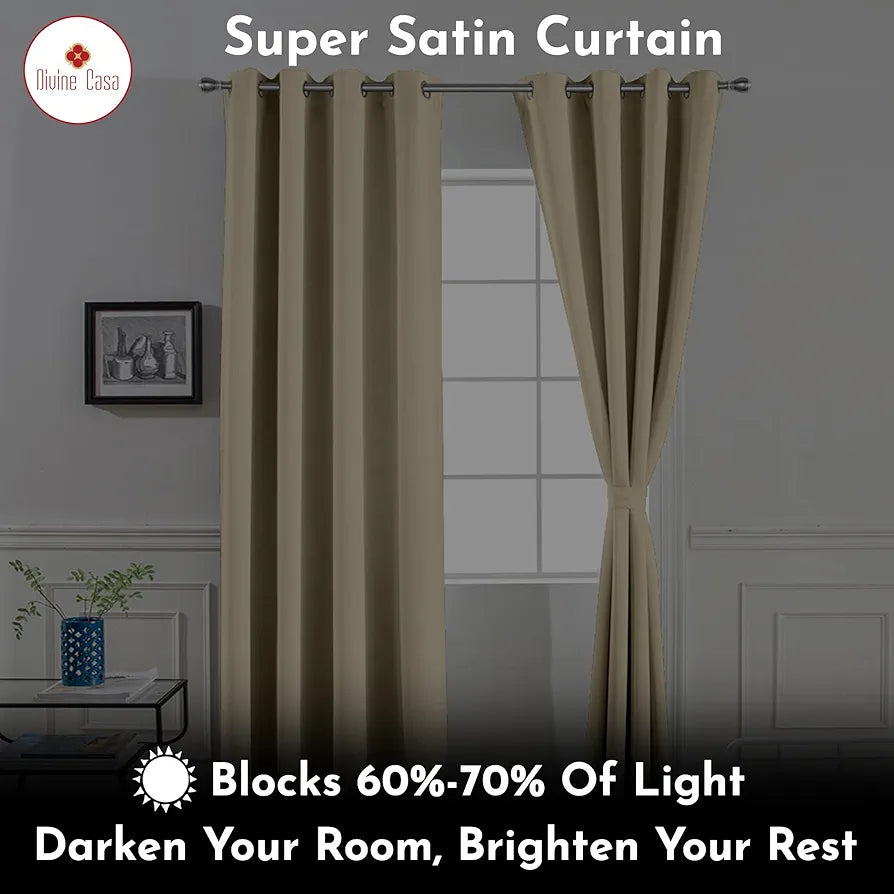 Divine Casa Super Satin Blackout Door Curtains Solid Panels for Complete Light Block Size 7 Feet Colour Cherry Red (Pack of 2)