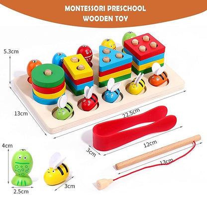Kidology Montessori Toys for 1+ Year Old Wooden Shape Sorting & Toddler Fishing Toys