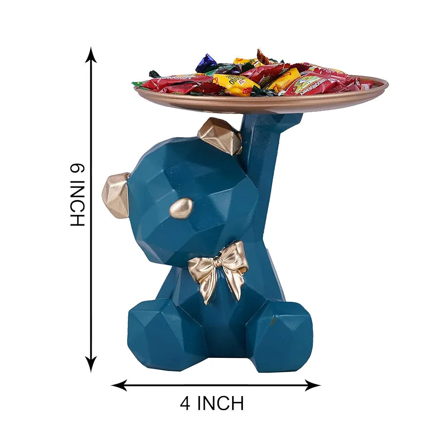Zart Resin Cool Dog Showpiece With Plate Home Decor Showpiece Blue Dog Sitt