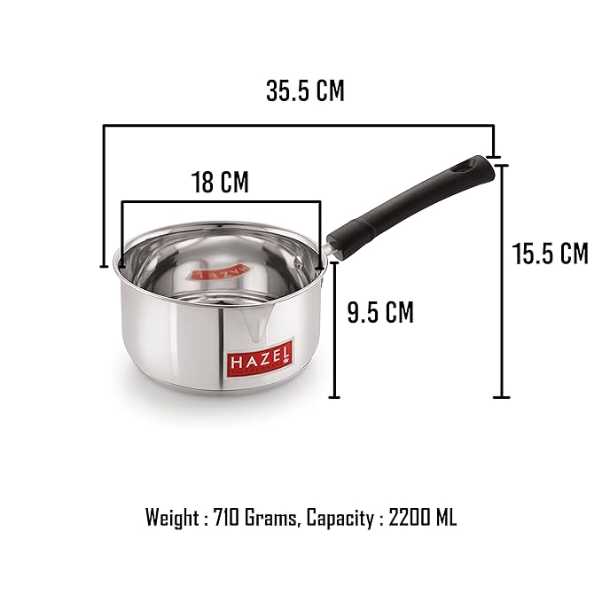 Hazel Stainless Steel Induction Saucepan 2200 ml Capacity Induction Bottom Saucepan Milkpan