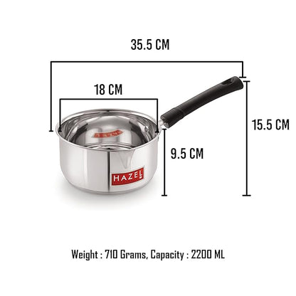 Hazel Stainless Steel Induction Saucepan 2200 ml Capacity Induction Bottom Saucepan Milkpan