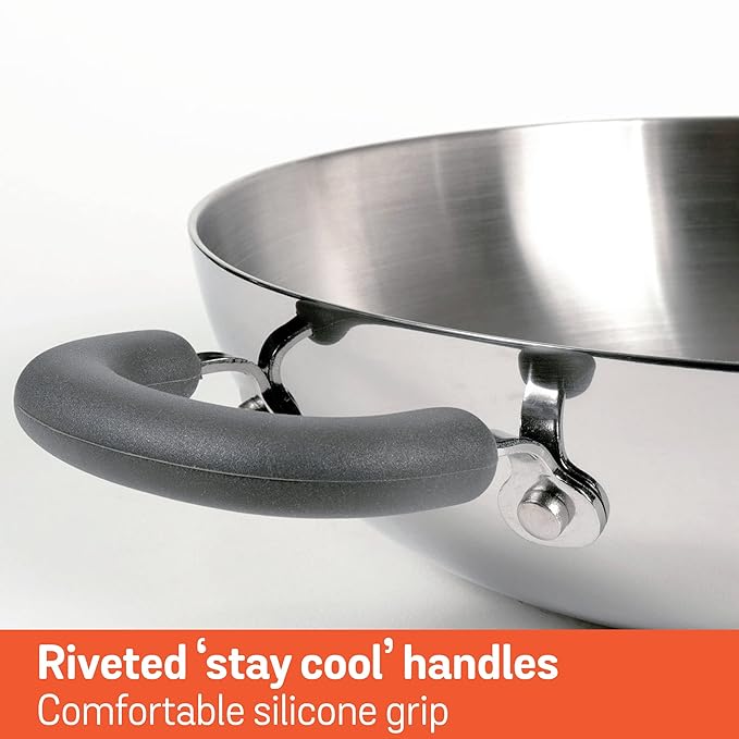 Meyer Trivantage Nickel Free Stainless Steel Triply Kadai with Steel Lid 26cm Silver
