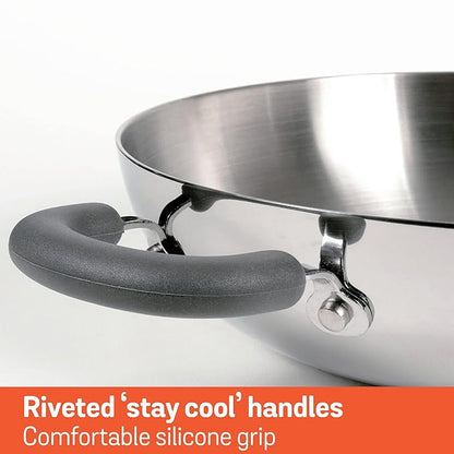 Meyer Trivantage Nickel Free Stainless Steel Triply Kadai with Steel Lid 26cm Silver